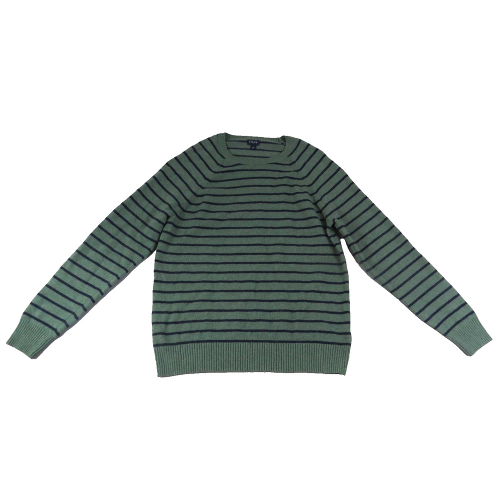 J Crew Lambs Wool Blend Men's L Crew Neck Preppy Pullover Cozy Stripped Sweater